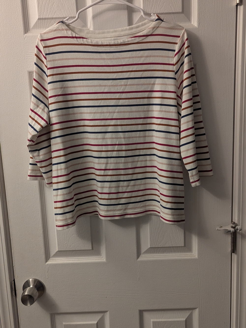 croft & barrow Cream Long Sleeve Stripe Tee with Red & Blue Lines